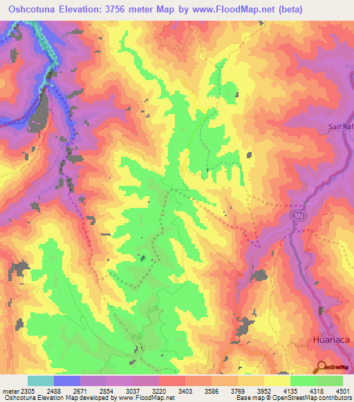 Oshcotuna,Peru Elevation Map