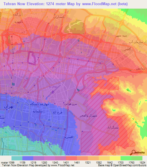 Tehran Now,Iran Elevation Map