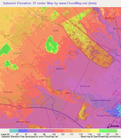 Sabareni,Romania Elevation Map
