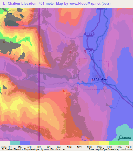 El Chalten,Argentina Elevation Map