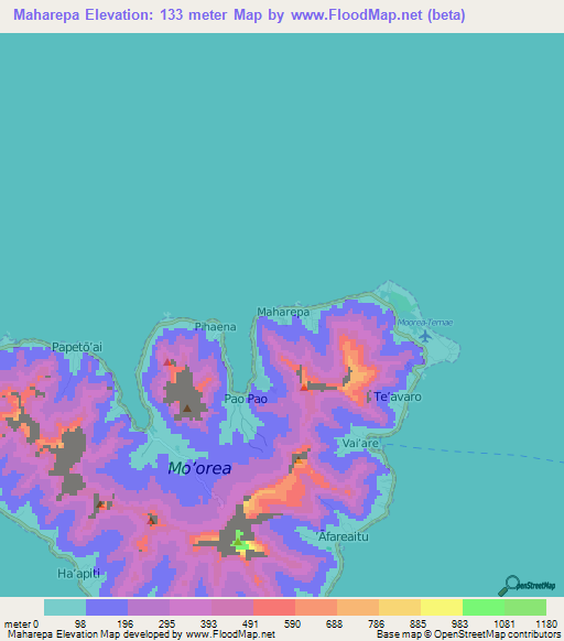 Maharepa,French Polynesia Elevation Map