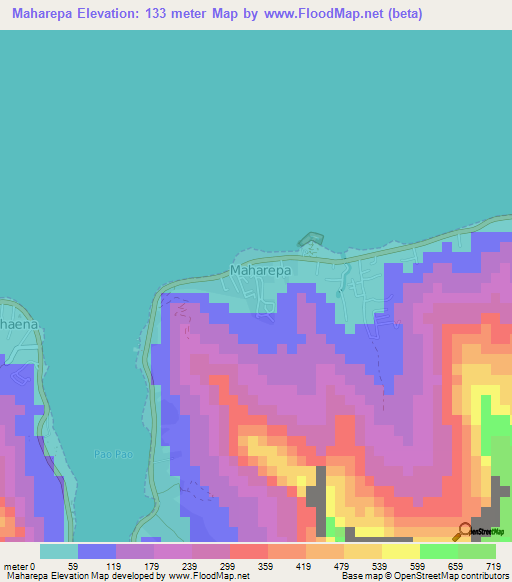 Maharepa,French Polynesia Elevation Map