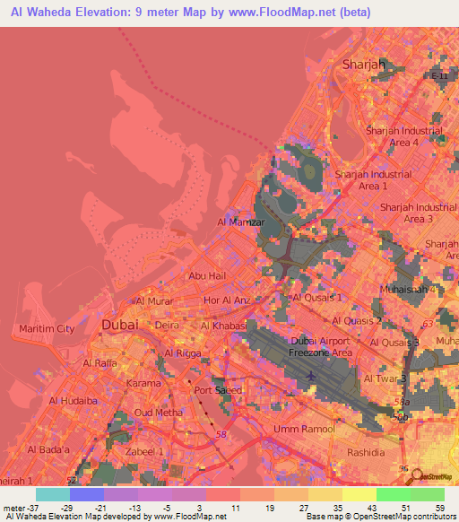 Al Waheda,United Arab Emirates Elevation Map