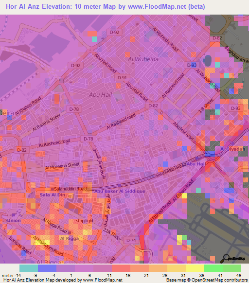 Hor Al Anz,United Arab Emirates Elevation Map