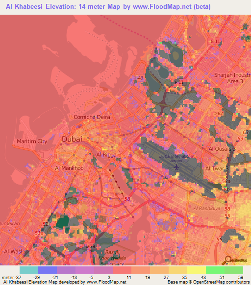 Al Khabeesi,United Arab Emirates Elevation Map