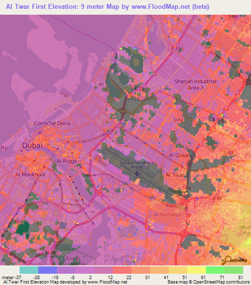 Al Twar First,United Arab Emirates Elevation Map