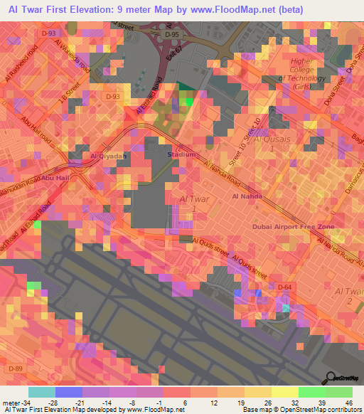 Al Twar First,United Arab Emirates Elevation Map