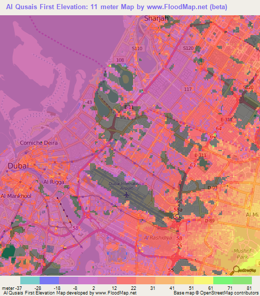 Al Qusais First,United Arab Emirates Elevation Map