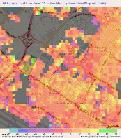 Al Qusais First,United Arab Emirates Elevation Map