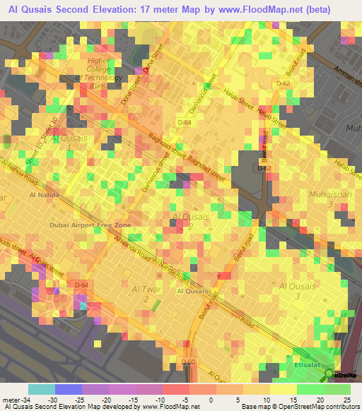 Al Qusais Second,United Arab Emirates Elevation Map