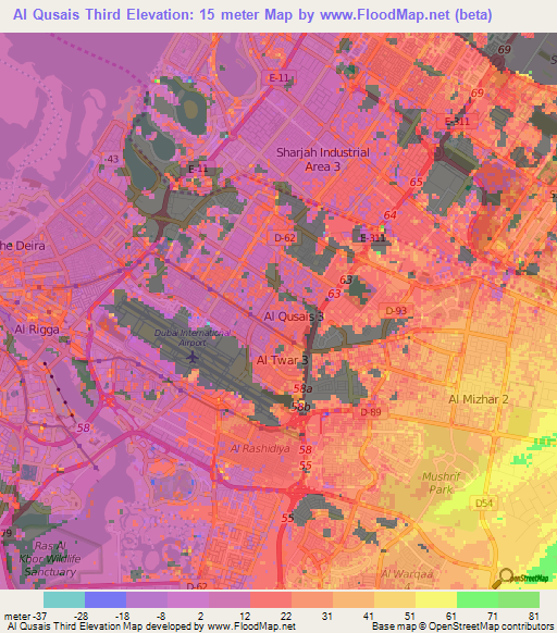 Al Qusais Third,United Arab Emirates Elevation Map