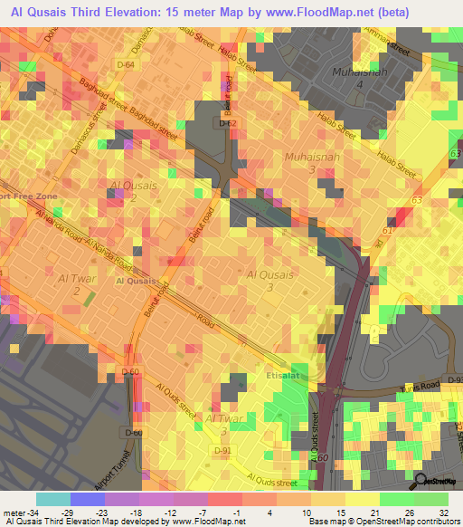 Al Qusais Third,United Arab Emirates Elevation Map