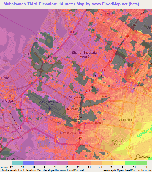 Muhaisanah Third,United Arab Emirates Elevation Map