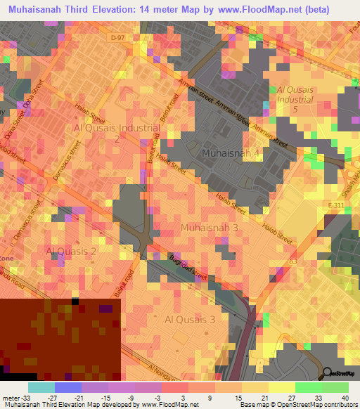 Muhaisanah Third,United Arab Emirates Elevation Map