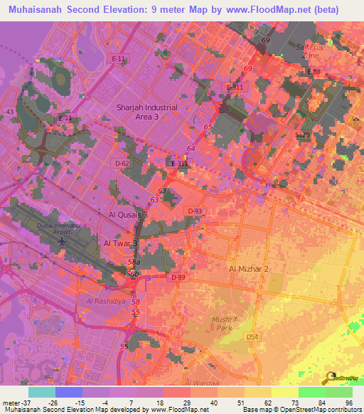 Muhaisanah Second,United Arab Emirates Elevation Map