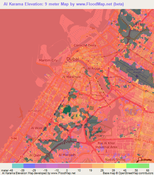 Al Karama,United Arab Emirates Elevation Map