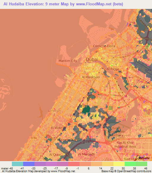 Al Hudaiba,United Arab Emirates Elevation Map