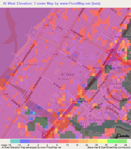 Al Wasl,United Arab Emirates Elevation Map