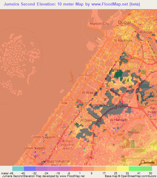 Jumeira Second,United Arab Emirates Elevation Map