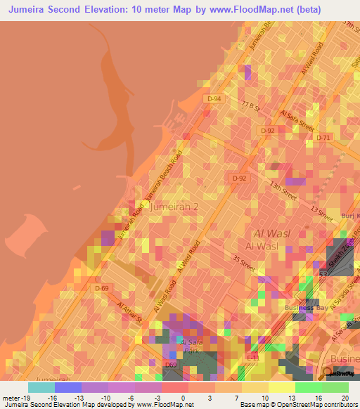 Jumeira Second,United Arab Emirates Elevation Map