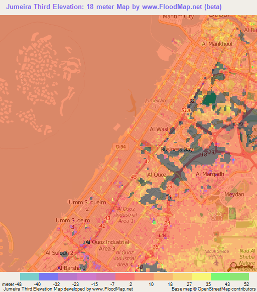 Jumeira Third,United Arab Emirates Elevation Map