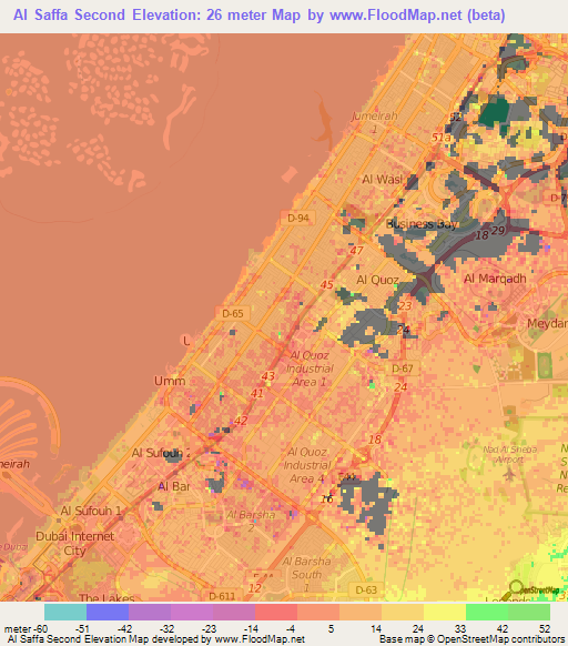Al Saffa Second,United Arab Emirates Elevation Map