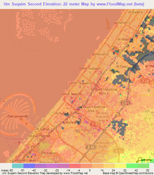 Um Suqaim Second,United Arab Emirates Elevation Map