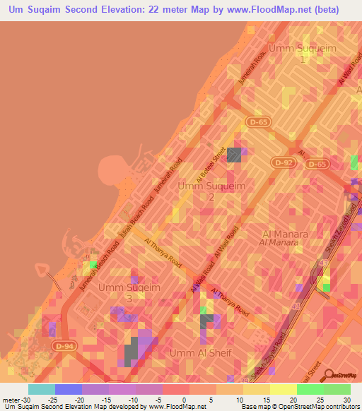 Um Suqaim Second,United Arab Emirates Elevation Map