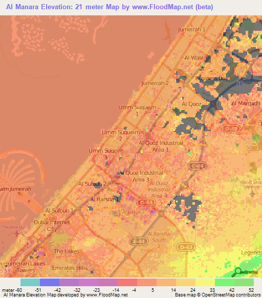 Al Manara,United Arab Emirates Elevation Map