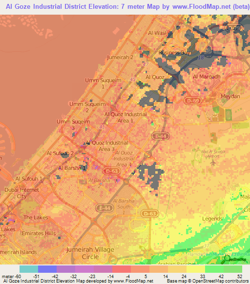 Al Goze Industrial District,United Arab Emirates Elevation Map