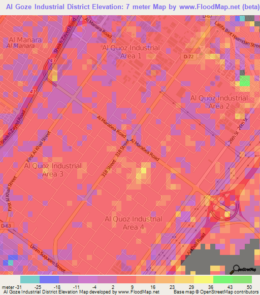Al Goze Industrial District,United Arab Emirates Elevation Map