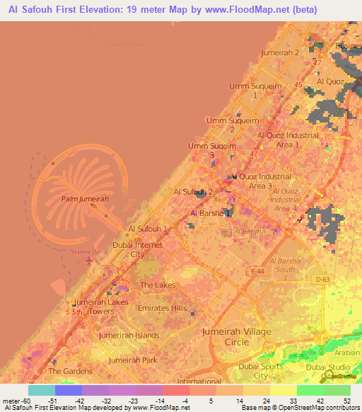 Al Safouh First,United Arab Emirates Elevation Map