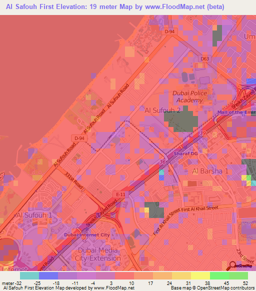 Al Safouh First,United Arab Emirates Elevation Map