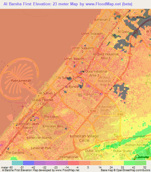 Al Barsha First,United Arab Emirates Elevation Map