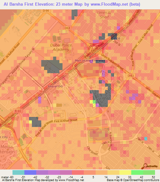 Al Barsha First,United Arab Emirates Elevation Map