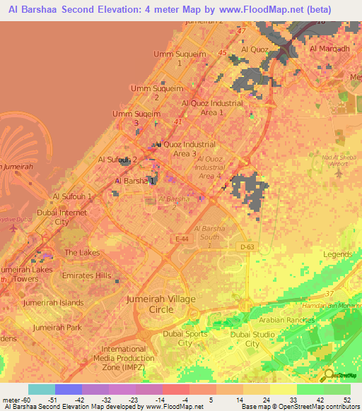 Al Barshaa Second,United Arab Emirates Elevation Map