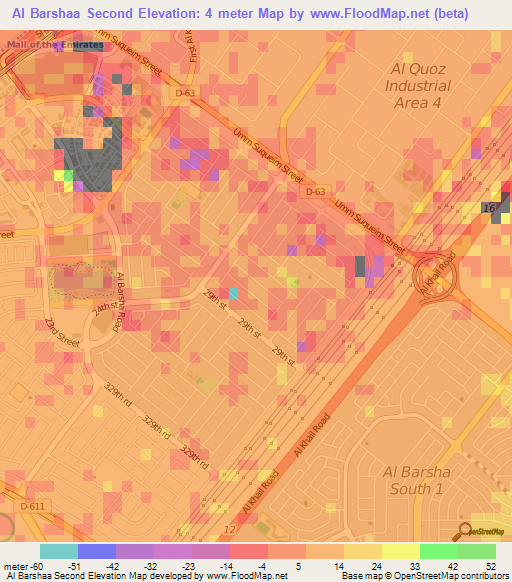 Al Barshaa Second,United Arab Emirates Elevation Map