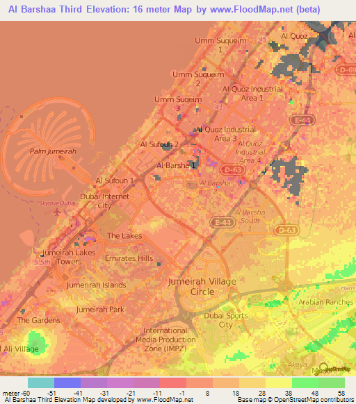 Al Barshaa Third,United Arab Emirates Elevation Map