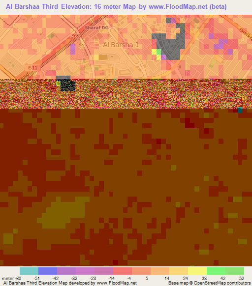 Al Barshaa Third,United Arab Emirates Elevation Map