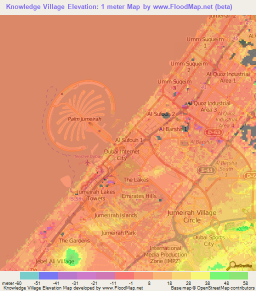 Knowledge Village,United Arab Emirates Elevation Map
