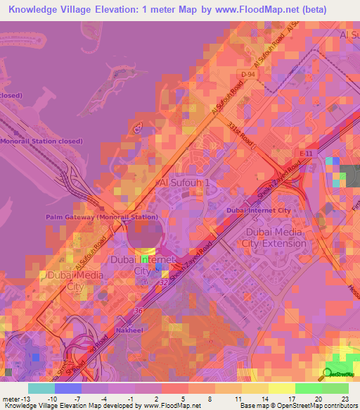 Knowledge Village,United Arab Emirates Elevation Map