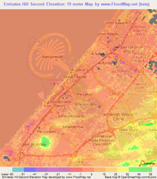 Emirates Hill Second,United Arab Emirates Elevation Map