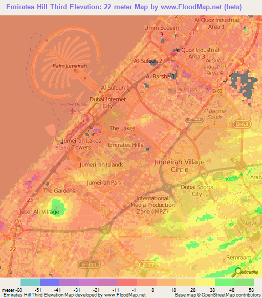 Emirates Hill Third,United Arab Emirates Elevation Map