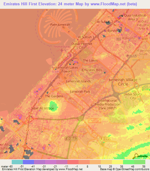 Emirates Hill First,United Arab Emirates Elevation Map