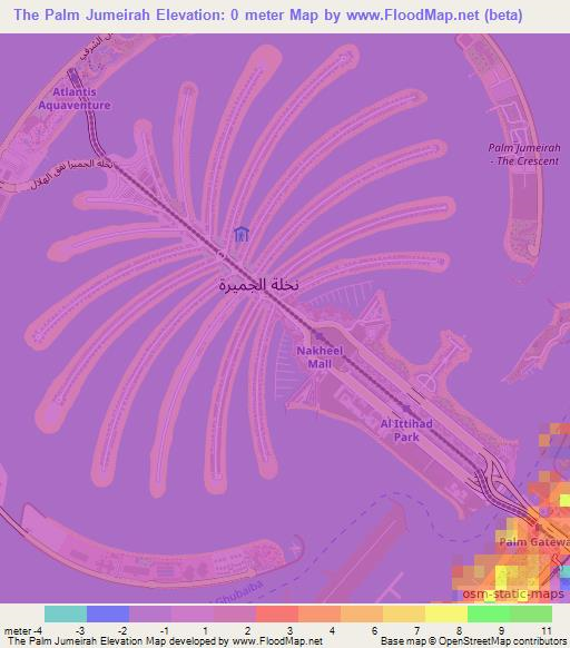 The Palm Jumeirah,United Arab Emirates Elevation Map