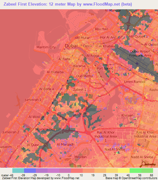 Zabeel First,United Arab Emirates Elevation Map