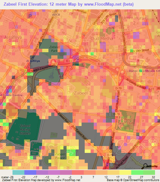 Zabeel First,United Arab Emirates Elevation Map