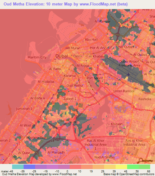 Oud Metha,United Arab Emirates Elevation Map
