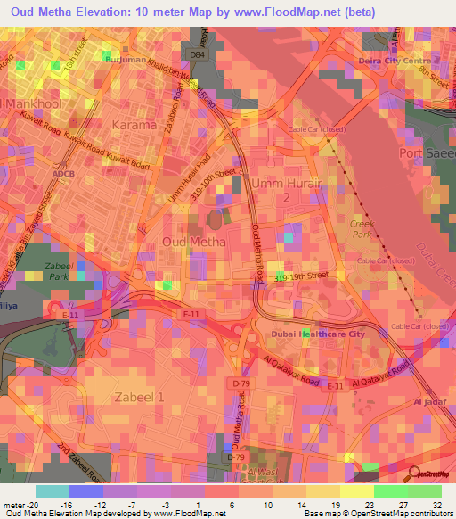 Oud Metha,United Arab Emirates Elevation Map