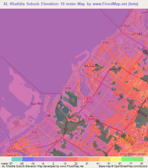 AL Khaildia Suburb,United Arab Emirates Elevation Map